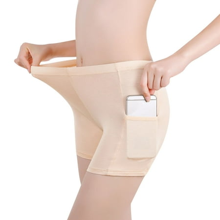 WANYNG sports bras for women Women's Solid Pants Glare Splice Non Rolling Plus Size Leggings Tight Underwear Pocket Short Pant Polyester Beige L
