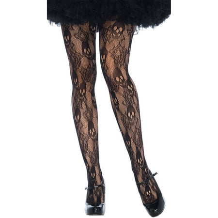 Black Lace Roses and Skulls Tights Adult Halloween Accessory