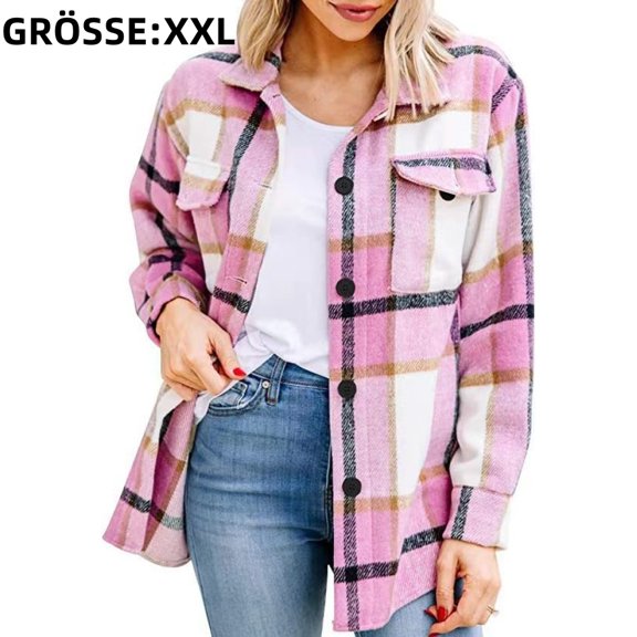 1pcs-casual plaid shirt-pink-L