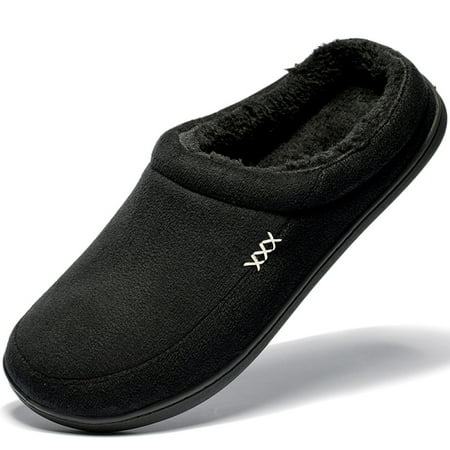 

Men s Warm Soft Slippers Memory Foam Suede Clogs Plush Shearling Lining Slip on House Shoes Indoor Outdoor Black Size 13-14