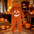 thumbnail image 2 of QQZ 2026 Fall Womens Plus Size Halloween Funny Pumpkin Face Flannel Hooded Jumpsuit, Loose Casual Loungewear For Holiday Cosplay, 2 of 5