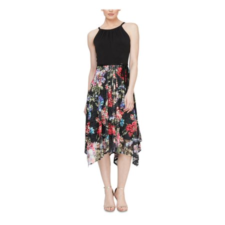 SLNY Womens Black Lace Zippered Handkerchief-hem Floral Sleeveless ...