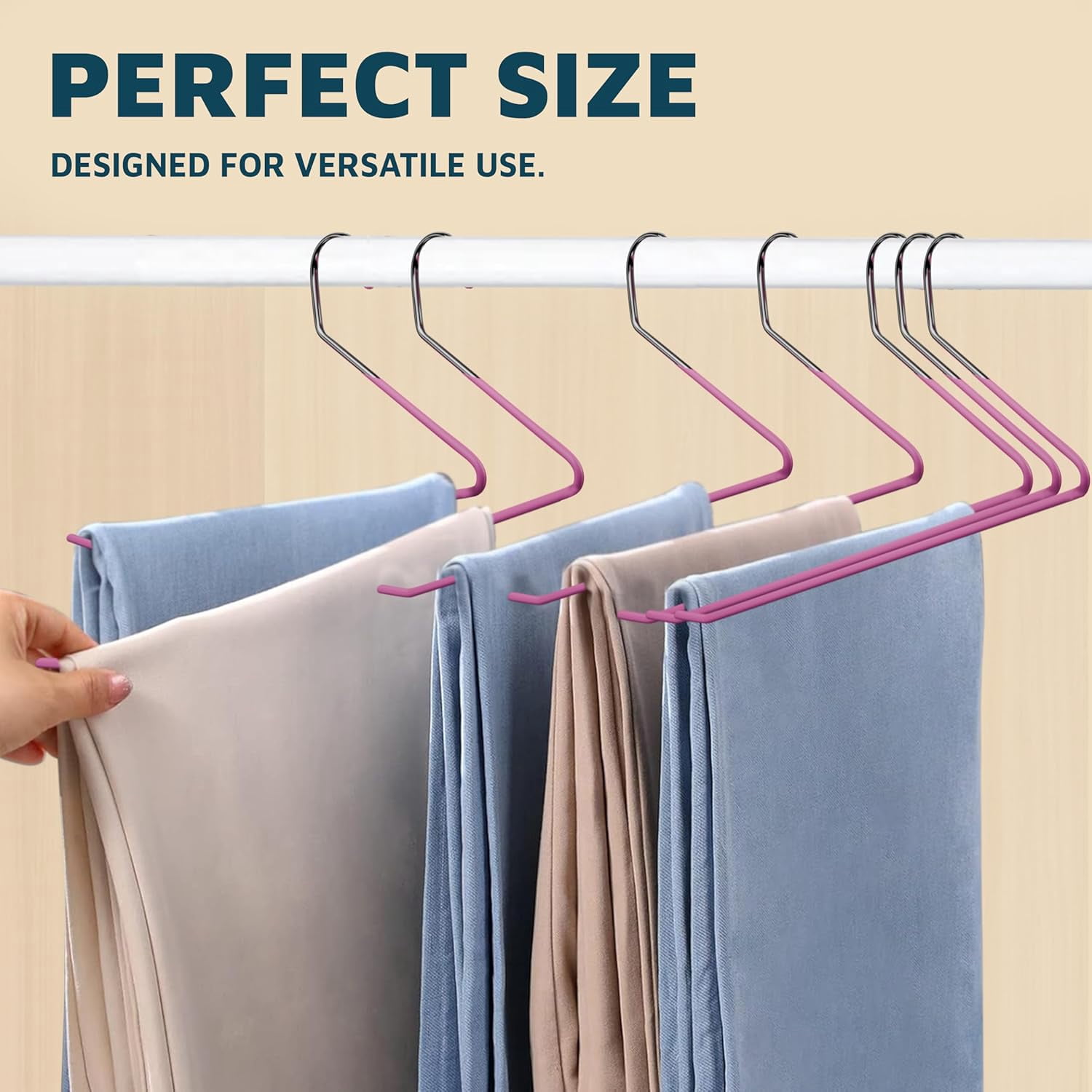 Metal Pants Hanger Set - 20 Pieces Elegant Non-Slip Closet Space Saving Hanger Set for Pants, Trouser, Blankets, and Jeans with Open Ended Sleek Design - Pink