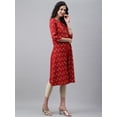 thumbnail image 6 of Janasya Red Crepe Ikat Printed Round Neck 3/4th Sleeve Jacket Style Kurta with Tie-Ups And Tassles, 6 of 8