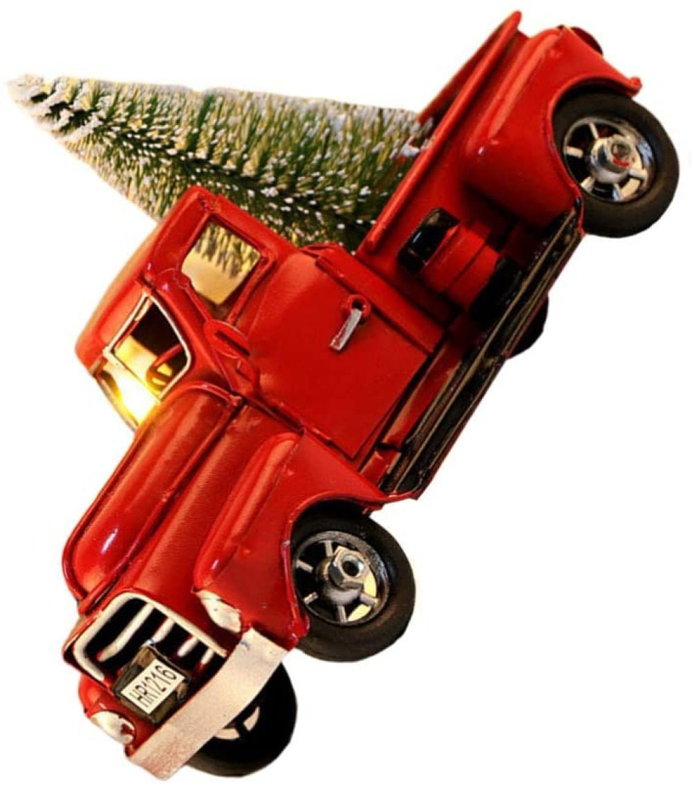 STOBOK Christmas Vintage Truck with Mini Christmas Trees Ornaments Metal Pickup Truck Desktop Decoration Classic Cars Ornaments
