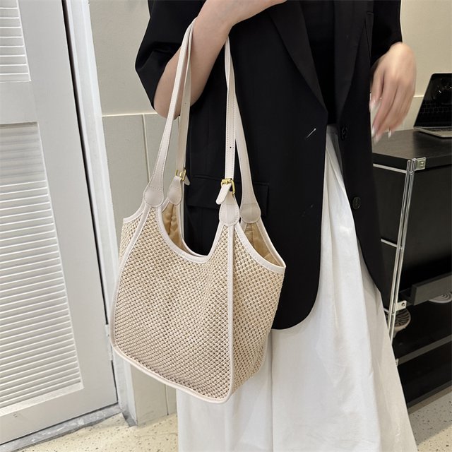 Bolso de hombro para mujer Bolso tejido Patchwork Gran contraste Color Totes Blanco FLhrweasw Nuevo
