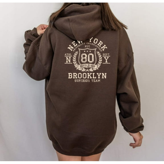 NEW YORK BROOKLYN Front Back Graphic Unisex Fleece Hooded Sweatshirt