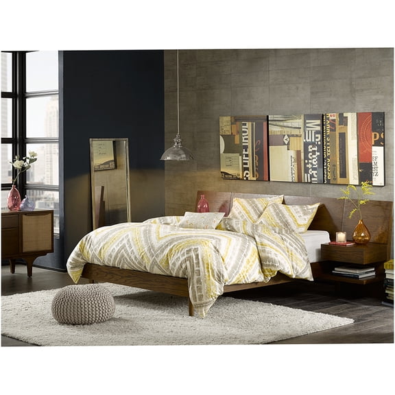 Pecan King Bed with Attached Nightstands, Modern Wood Platform Bed Frame with Ample Hidden Storage, Low Profile Headboard for Master Suite