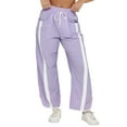 thumbnail image 2 of Women'S Baggy Wide Leg Pants Casual Drawstring Elastic Waisted Contrast Color Workout Y2K Track Pants Light Purple L, 2 of 7