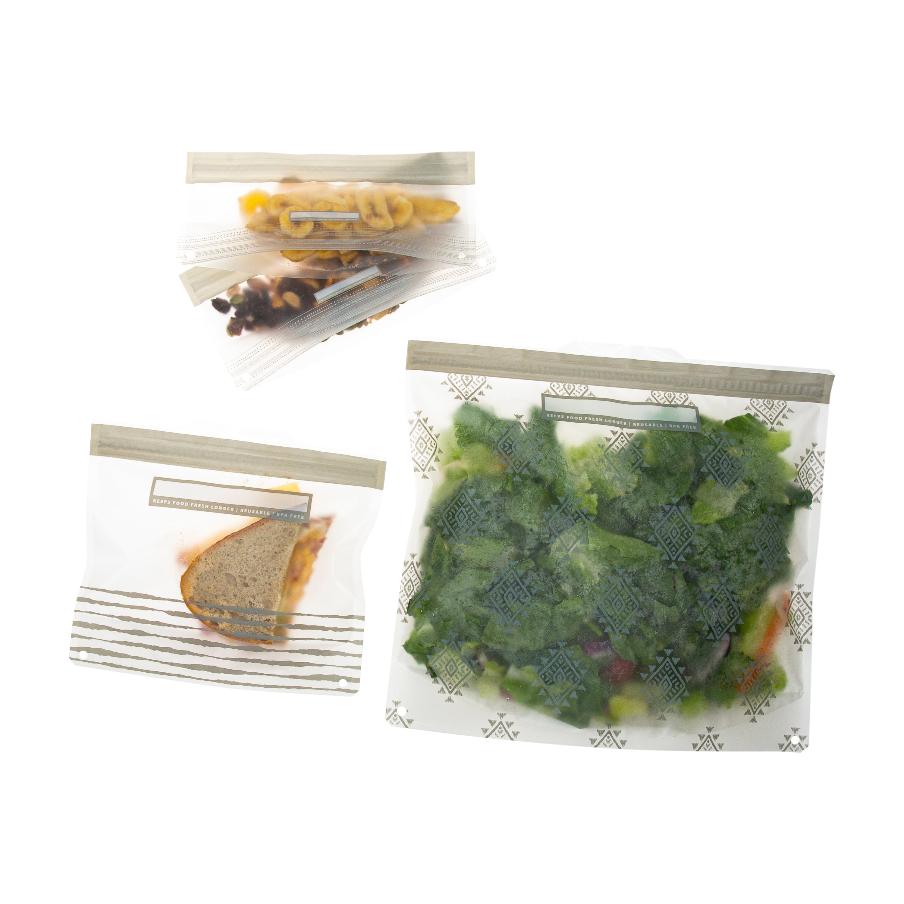 Kitchen Details 4 Pack Plastic Reusable Gallon Bags, Gray