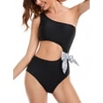 thumbnail image 5 of Fashion Parent-child Swimwear Mom and Children Bow Oblique Shoulder Hollow High Waist One-piece Swimsuit, 5 of 6