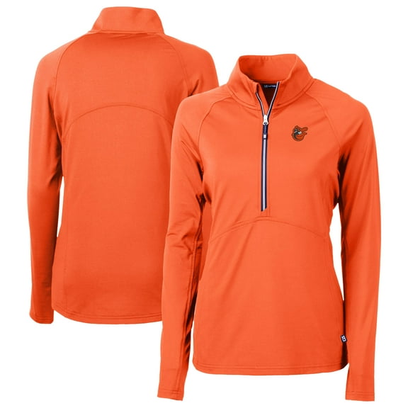 Women's Cutter & Buck Orange Baltimore Orioles  DryTec Adapt Eco Knit Stretch Recycled Raglan Half-Zip Top