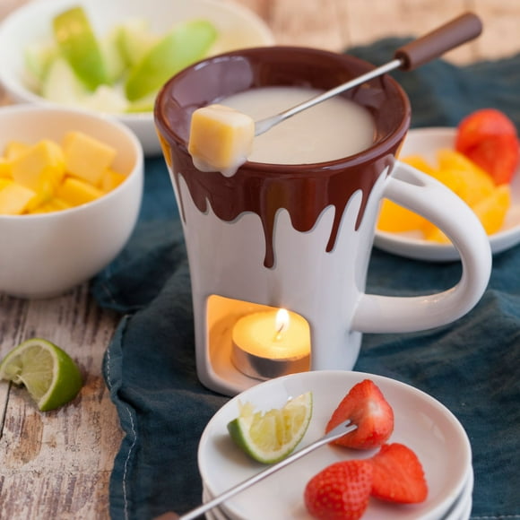 Nostalgia Ensemble de 4 Tasses à Fondue Chocolat Bougie, Blanc & Marron, Lavable au Lave-Vaisselle