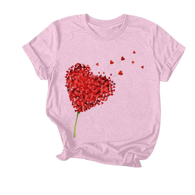 Offre à Durée Limitée Iumwxz Chemises de la Saint-Valentin pour Femmes T-Shirts Basiques Confortables Hauts Graphiques Cœur T-Shirts Col Rond Manches Courtes Blouse pour Dames Clubs Doux et Confortables