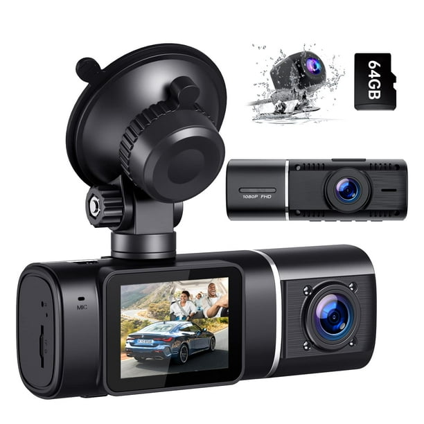 Cámara de salpicadero de 3 Canales, cámara de salpicadero 1080P para Coches con Tarjeta SD U3 de 64 GB, cámara de salpicadero Triple de Tres vías con visión Nocturna IR,WDR