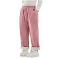 thumbnail image 3 of HVOBTTY Toddler Straight Leg Trousers, Fall Long Pants for Kid, Kids Casual Comfortable Solid Color Pocketed Cuffed Fleece Warm Long Pants Pink, 11-12 Years, 3 of 5