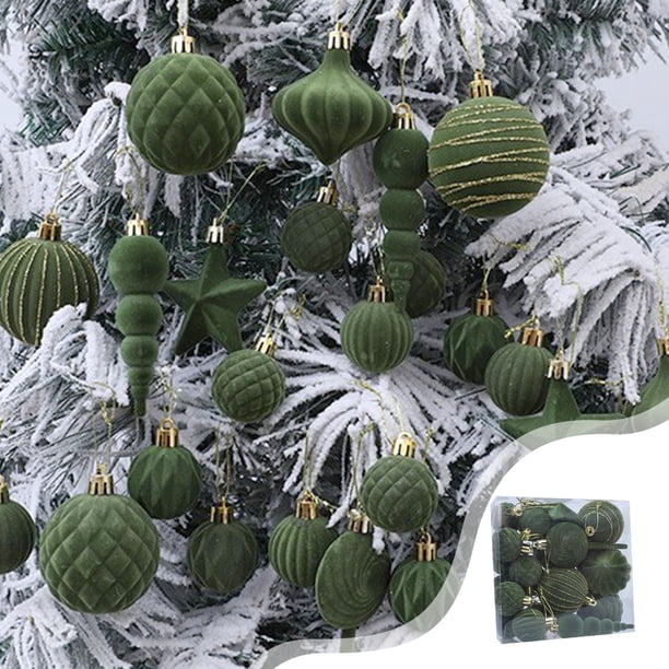 Decoración del hogar, adornos navideños, juego de 24 bolas navideñas flocadas, adornos navideños de varios estilos, también se pueden usar para otras fiestas, bolas decorativas.