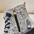 thumbnail image 7 of CAICJ98 Little Girl Glitter Boots Lace Up Waterproof Combat Shoes With Side Zipper Toddler Ankle Boots Girl Silver,2.5(Toddler/Little Kid/Big Kid), 7 of 7