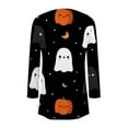 thumbnail image 4 of WTOBBY Women's Fashion Casual Halloween Printed Mid-Length Cardigan Jacket Asymmetrical Hem Cover Up Long Sleeve Open Front Lightweight Top,Black 2XL, 4 of 6