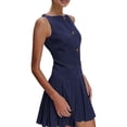thumbnail image 3 of Women Sleeveless Business Work Office Mini Dress Sleeveless Button Formal Short Pleated Dress Royal Blue L, 3 of 7