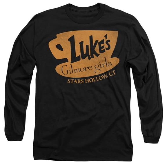 Gilmore Girls Luke's Coffee Logo Unisex Adult Long-Sleeve T Shirt, Black, 2X-Large