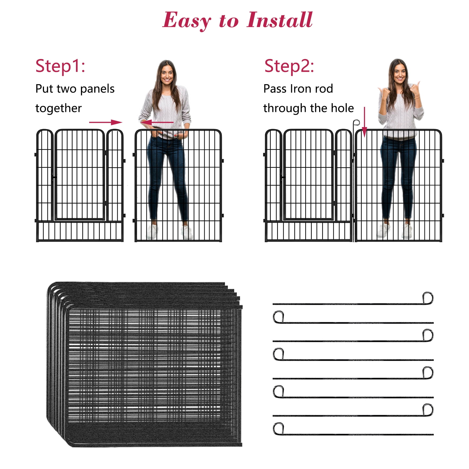 Jhsomdr Dog Playpen 20 Panels 40" Height Pet Dog Fence Metal Outdoor Dog Exercise Pen with Doors