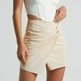 thumbnail image 2 of Sngxgn Womens High Waist Bodycon Mini Short Skirt with Slit(Beige,S), 2 of 7