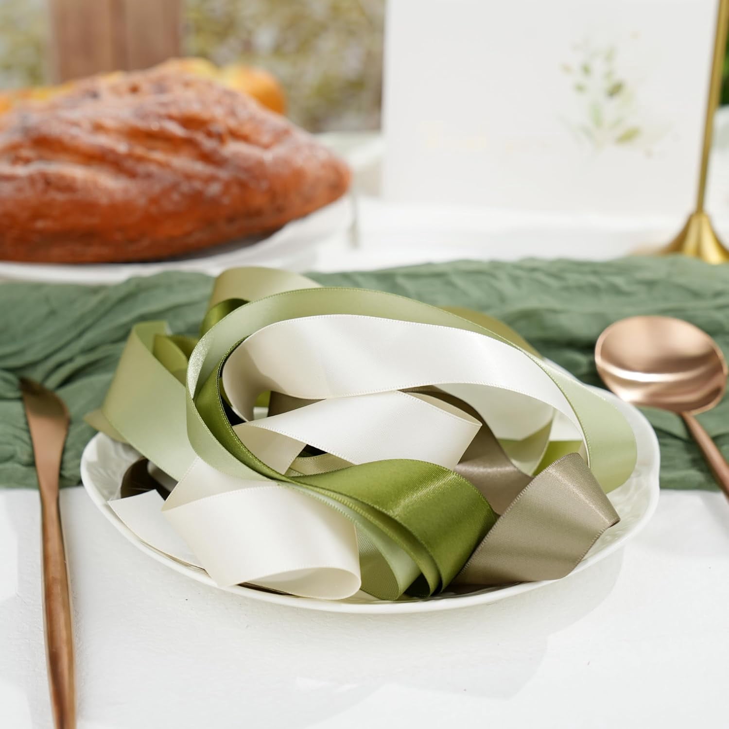 Sage Green Ribbon 1 Inch Double Face Satin Ribbon, 6 Rolls 60 Yards Moss Green Polyester Ribbon for Wedding, Baby Shower, Gift Wrapping, Hair Bows, Bouquets, Crafts