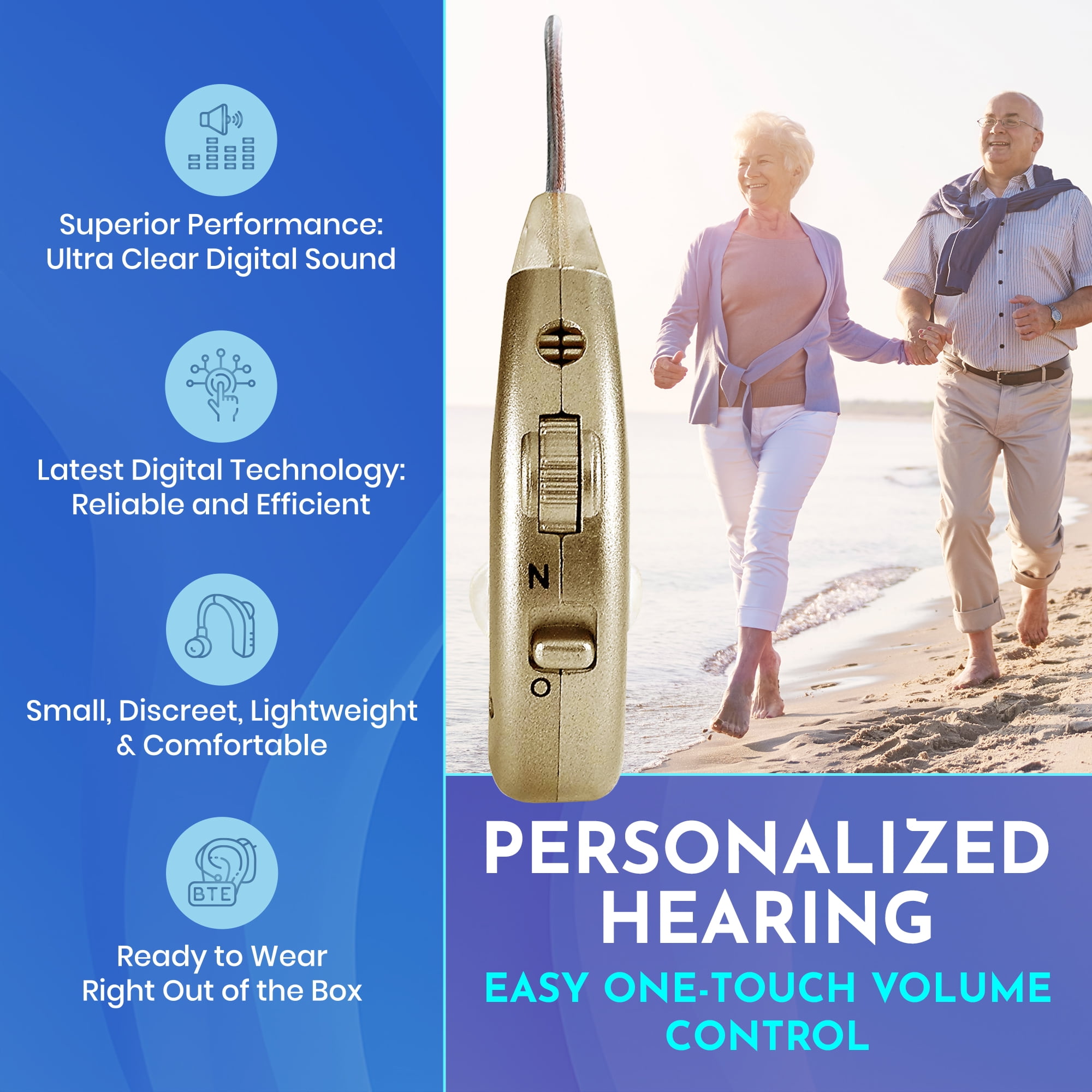MEDca Digital Rechargeable BTE Personal Sound Amplifier Behind the Ear Sound Amplification