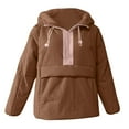 thumbnail image 3 of Olyvenn Womens Crew Neck Pullover Puffer Long Sleeve Loose Jacket Half Zip Hooded Coat with Drawstring Lightweight Jackets Brown XL, 3 of 6