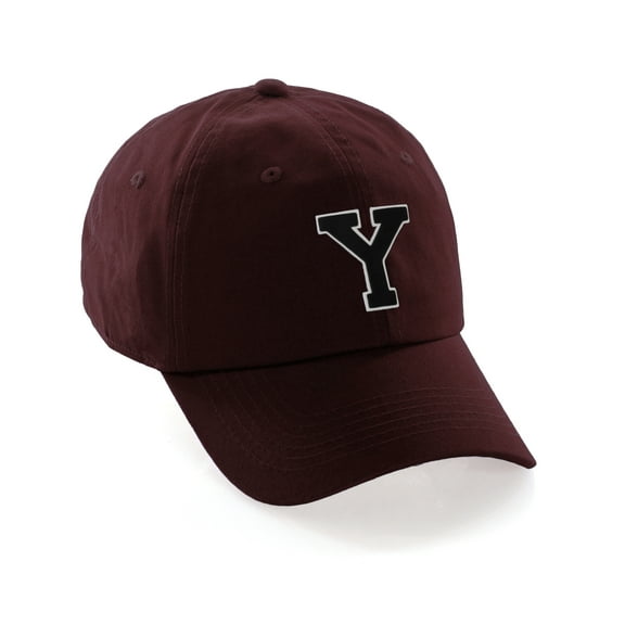 Custom Hat A to Z Initial Letters Classic Baseball Cap, Burgundy Hat White Black Letter Y