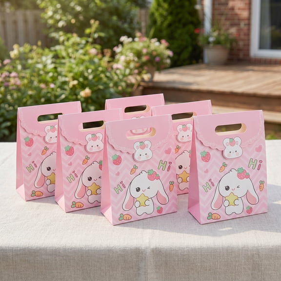 Unique Bargains Stylish Gift Bags with Comfortable Handles Pink 5.9" x 2.8" x 8.3"