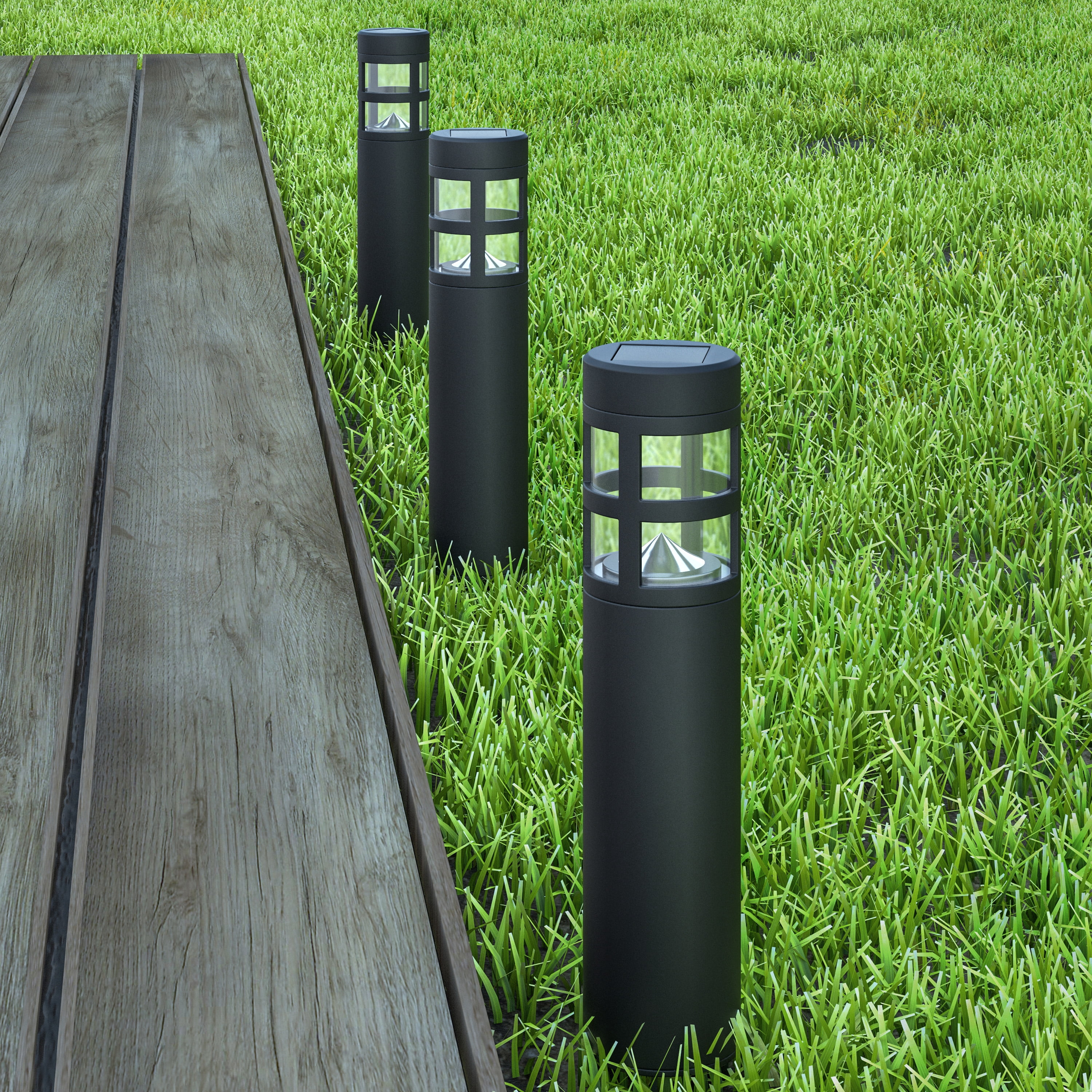 Pure Garden Set of 8 LED Solar Path Bollard Lights for Landscape (Black)