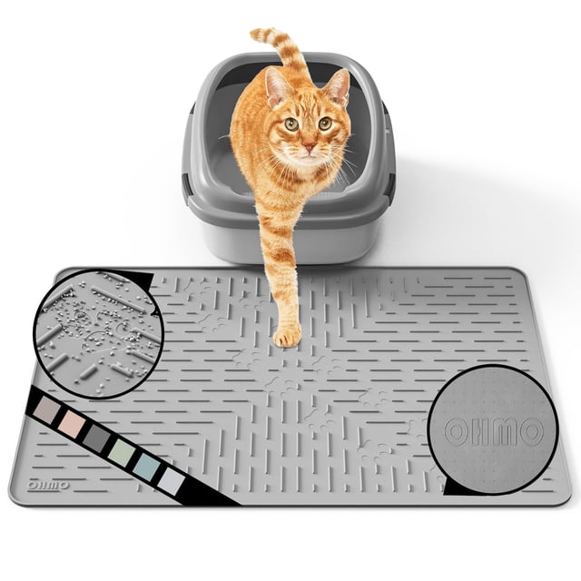 Alfombrilla OHMO Premium de goma de silicona para gatos, 60 x 40 cm, color gris