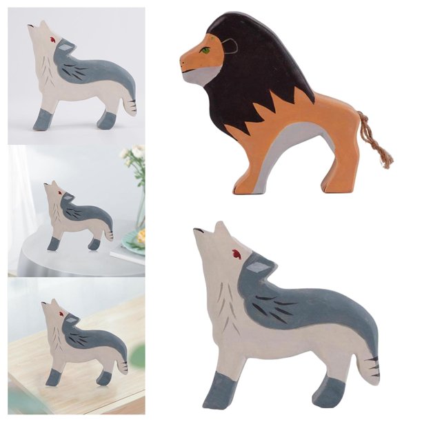 Paquete de 2 juguetes de madera con animales, , colección de juguetes educativos, juego de animales, regalo para , niñas, decoración del hogar león Macarena Figuras de animales