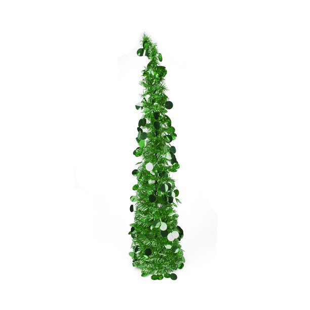 33" PreLit Green Pop Up Artificial Christmas Tinsel Cone Tree Polar