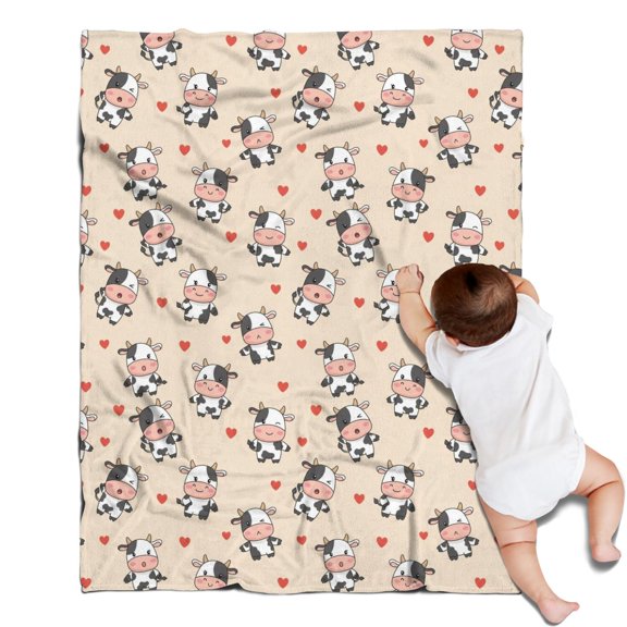 Beige Cow Heart Pattern Blanket,Comfortable Soft Flannel Throw Blanket,All Season,Warm Lightweight Blankets for Sofa Bed Couch Living Room Chair,30"x40"
