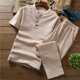 thumbnail image 1 of ICHUANYI Clearance Men Summer New Cotton And Hemp Short Sleeve Long Pants Fashion Comfortable Suit(Khaki, XL) Ichuanyi Ichuanyi, 1 of 7