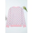 thumbnail image 2 of I AM A FASHION JUNKY Pink Checkered Christmas Tree Pattern Button V Neck Cardigan Sweater (Pink, XL, 52%Viscose+26%Polyester+22%Polyamide), 2 of 15
