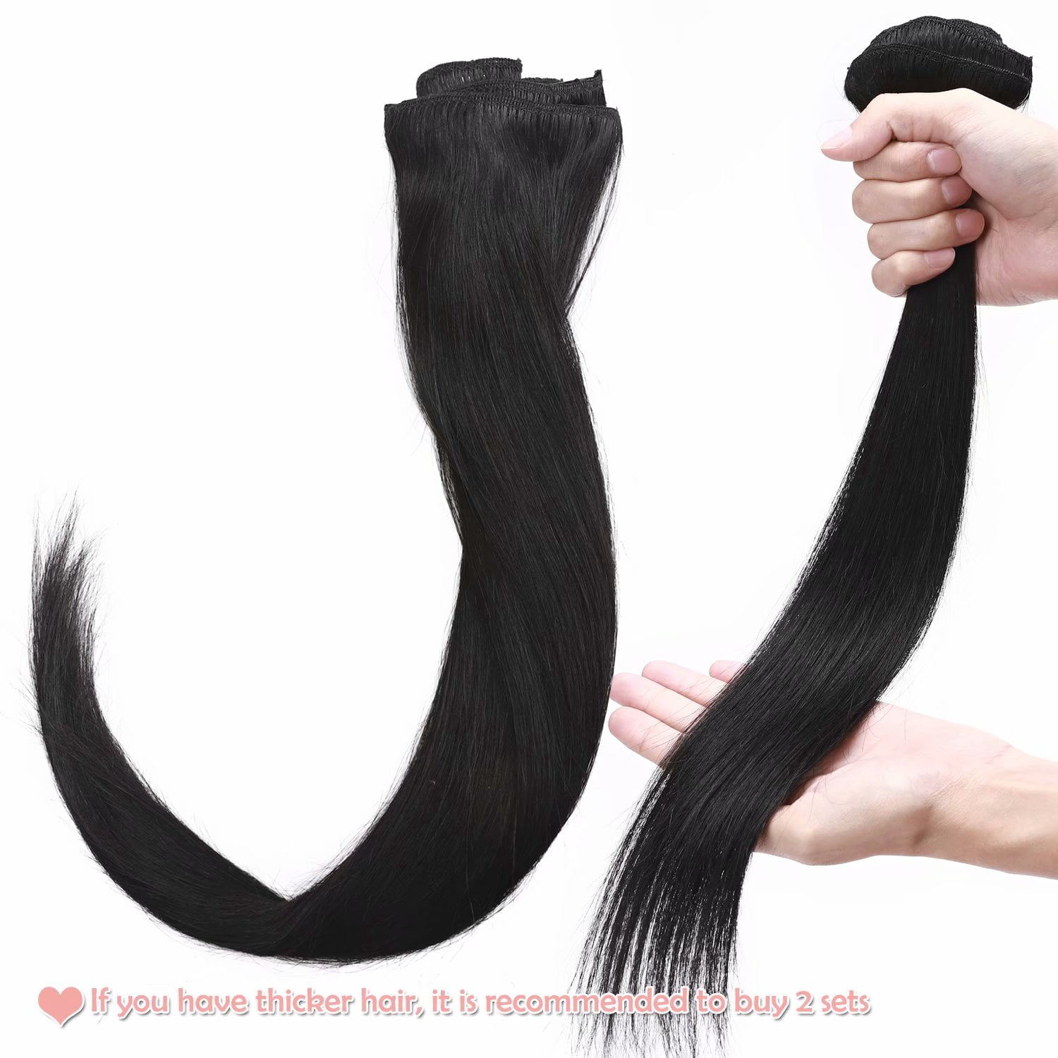 Benehair Clip in Human Hair Extensions Full Head 100% Remy Real Hair 8pcs Black Straight For Women 8"-24"