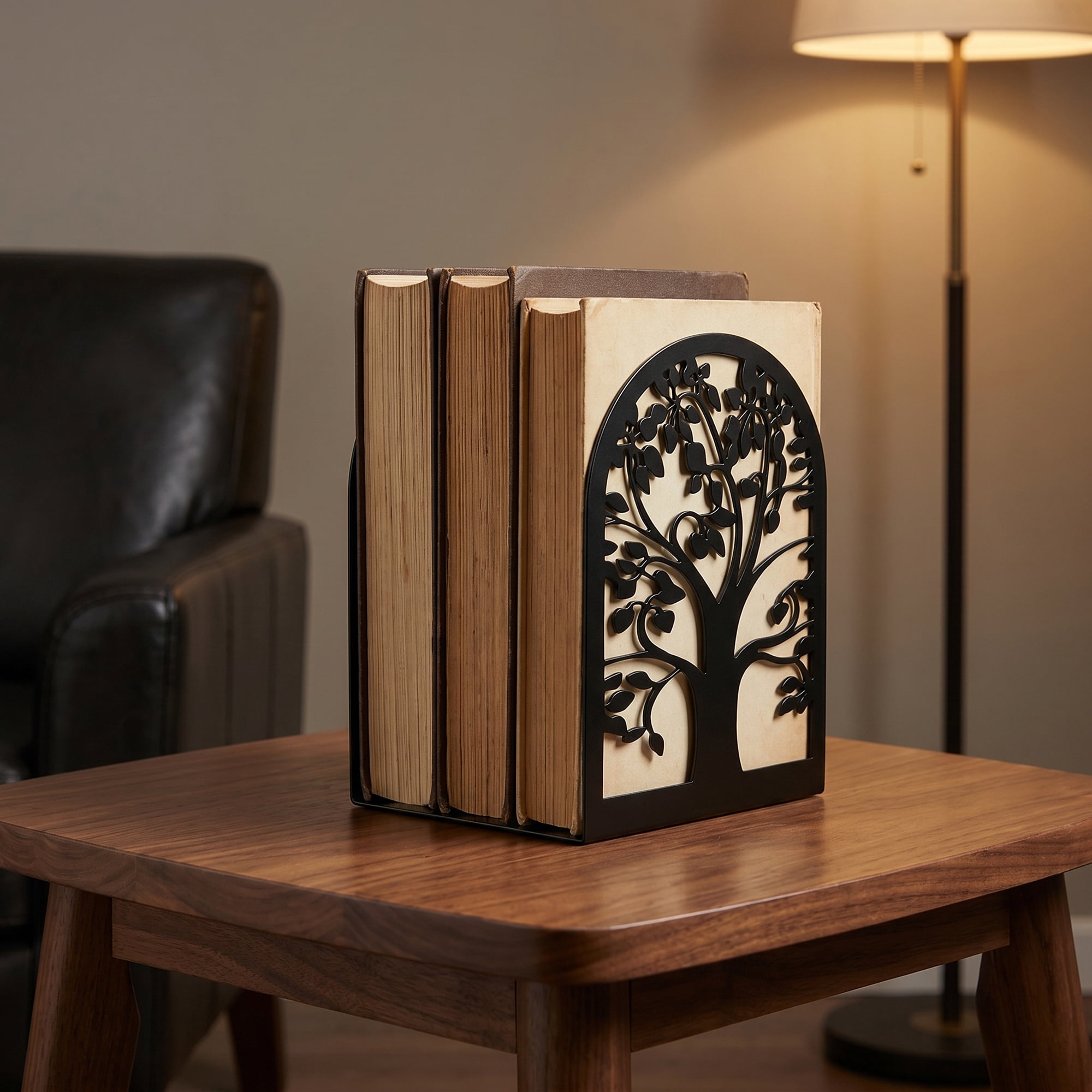 Unique Bargains Metal Tree Design Book Ends for Shelves Black Tree StyleE 4.7"x3.5"x7.1"