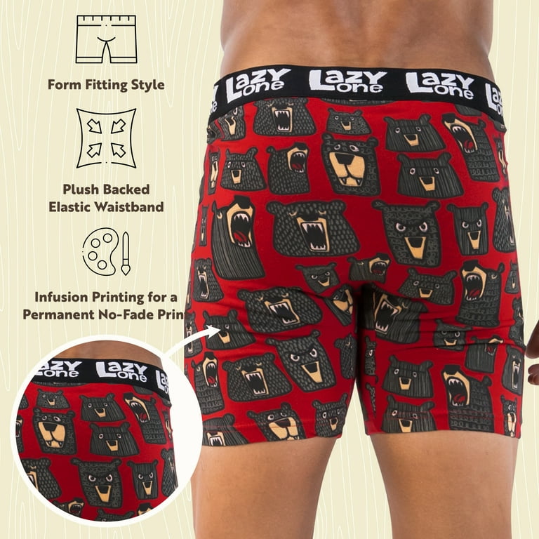 Lazy One Funny Animal Boxer Briefs for Men, Underwear for Men, Comical  (Don't Wake The Bear, Medium)