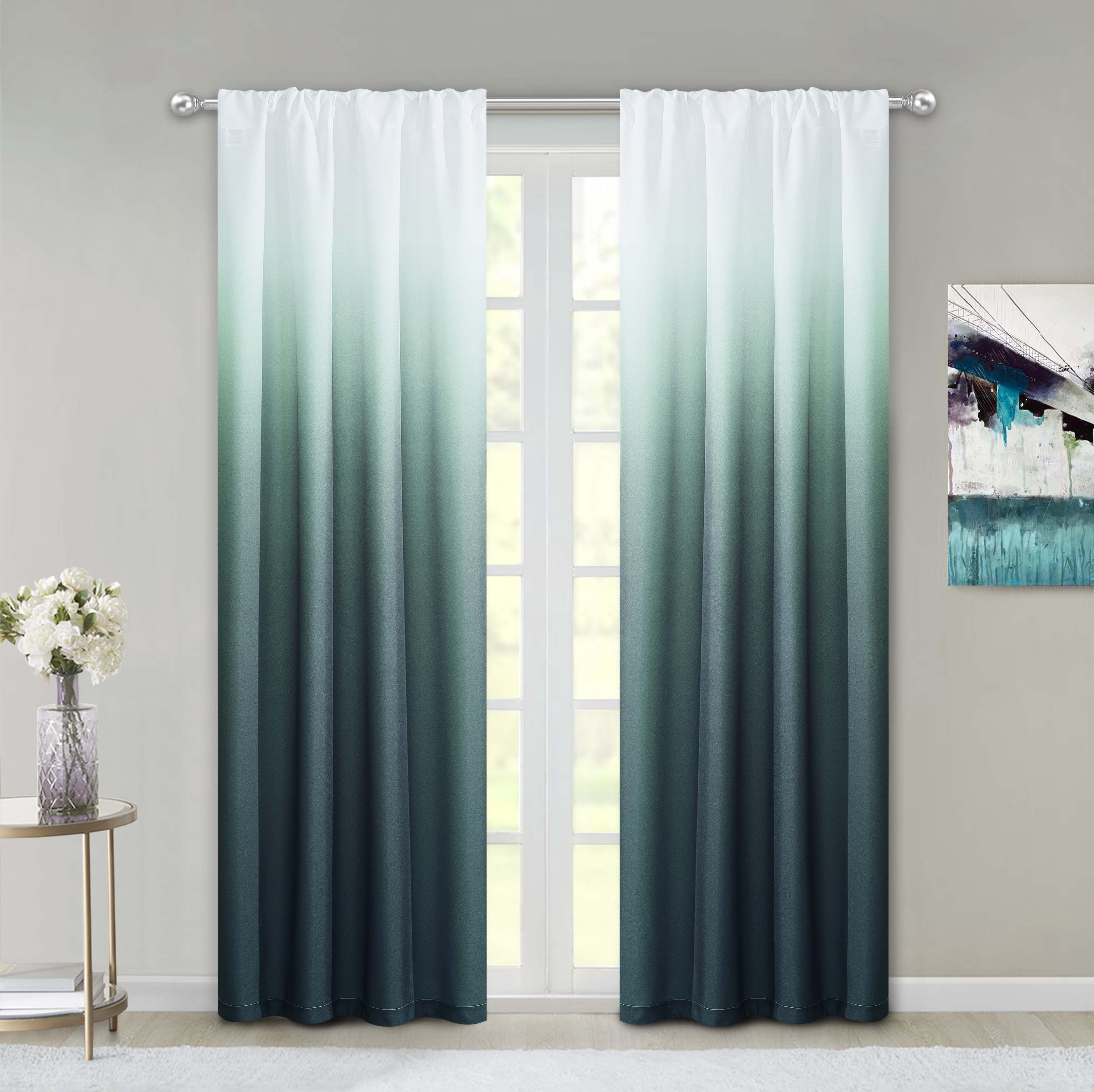 Dainty Home Shades Ombre Rod Pocket Window Curtain Set of 4 Panels in Blue