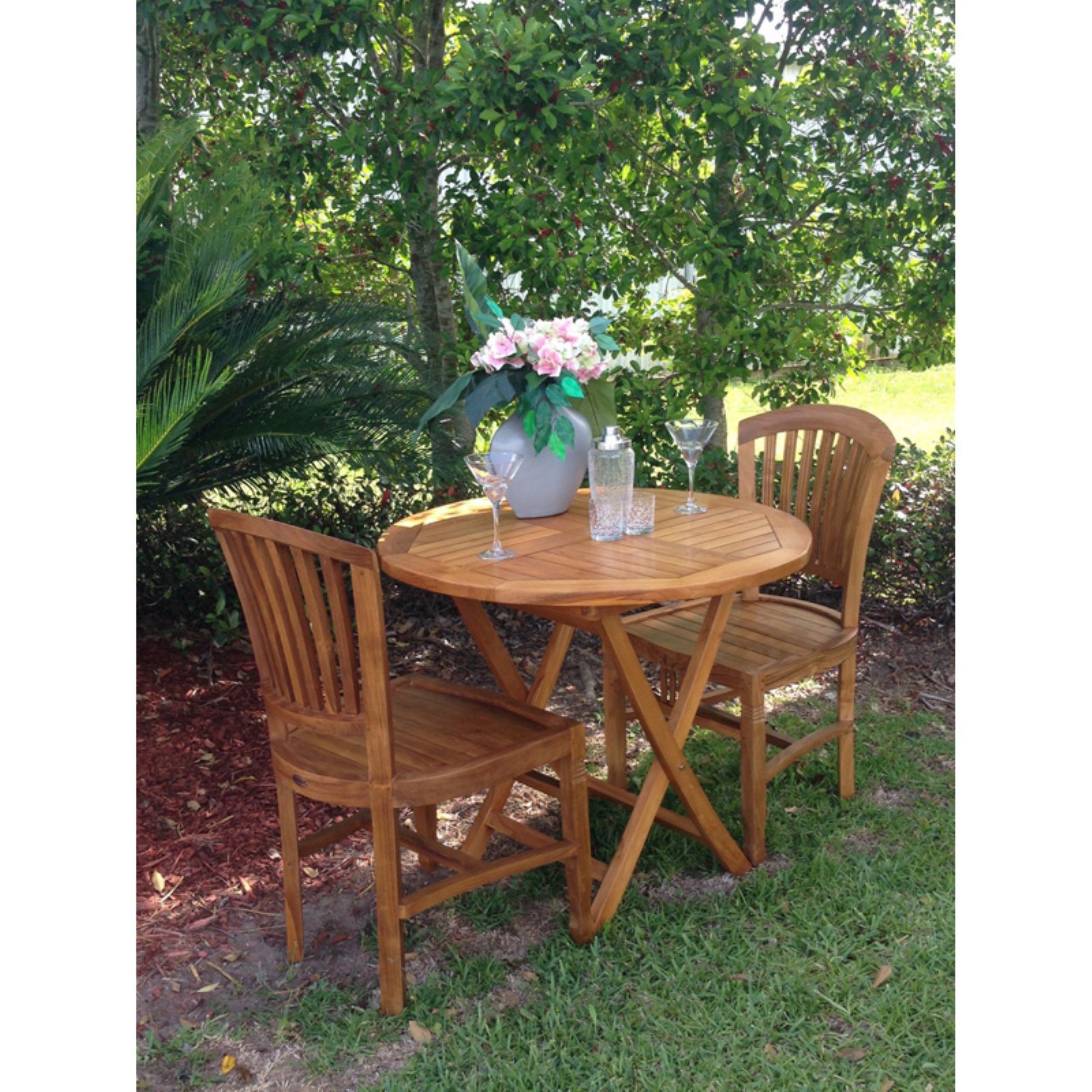 Chic Teak Orleans 3 Piece Patio Bistro Set with Optional Cushions - image 2 of 6