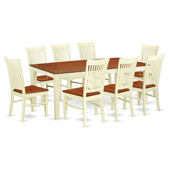 East West Furniture Dining Room Set Buttermilk & Cherry, QUWE9-BMK-W