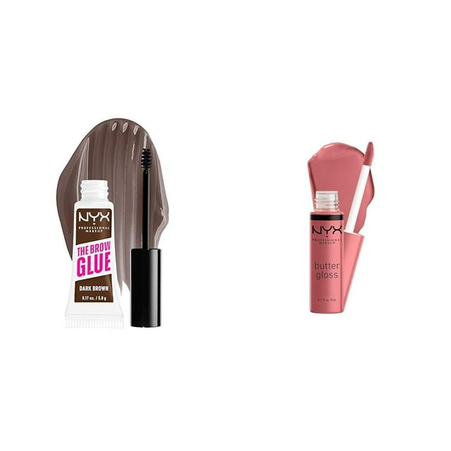Set de maquillaje NYX The Brow Glue Extreme Hold Dark Brown & Gloss