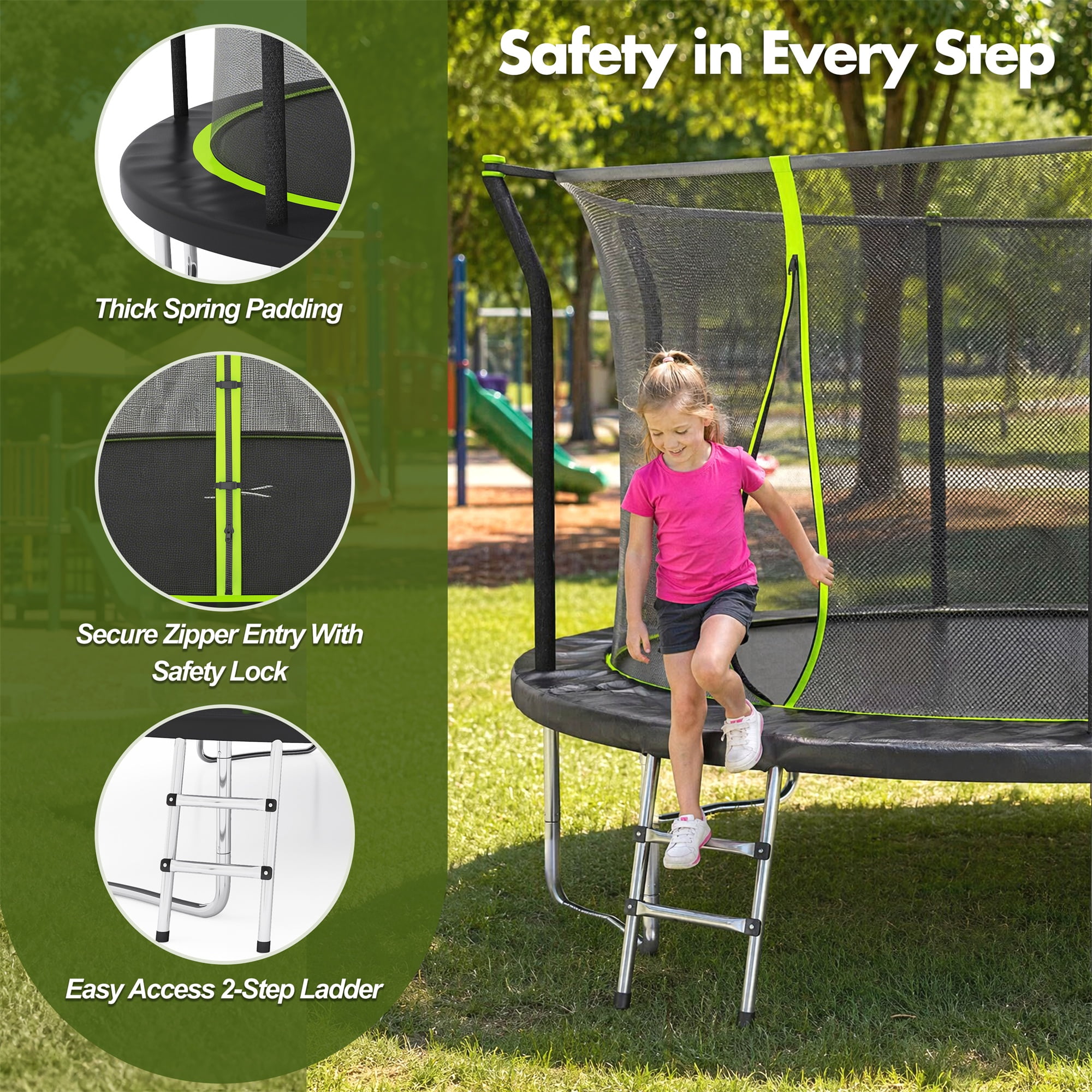Alvantor 14Ft Trampoline for Kids, Recreational Trampoline with Enclosure Net and Ladder Green