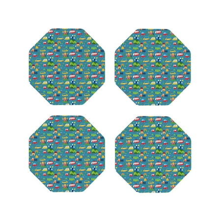 

Fuzoiu Cars Transportation Print Leather Coasters Set Drink Coasters Set of 4 for Tabletop Protection Durable PVC Coasters Home Décor and Housewarming Gift-Octagon