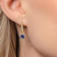 thumbnail image 3 of Gem Stone King 10K Yellow Gold Blue Created Sapphire and Lab Grown Diamond Dangle Earrings for Women | 0.80 Cttw | Gemstone September Birthstone | Round 4.5MM, 3 of 6