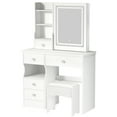 thumbnail image 3 of Coiffeuse avec Miroir Éclairé à LED, Table de Maquillage avec Tabouret, 5 Tiroirs, Étagères Ouvertes, Espace de Rangement Caché, 3 of 8